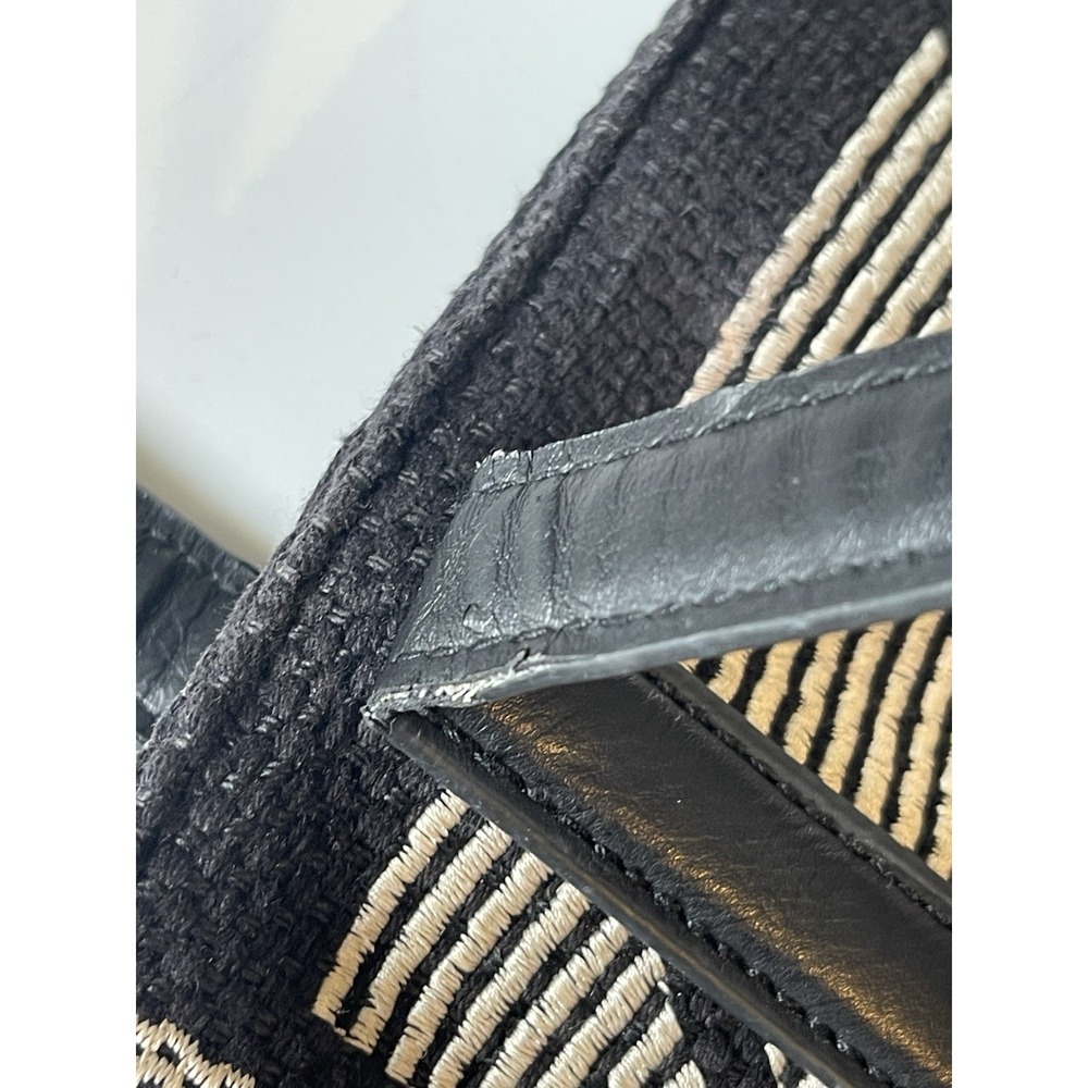 Lucky Brand Dory Tote Bag Black White Geometric Woven Canvas Embroidery Boho - Picture 11 of 11